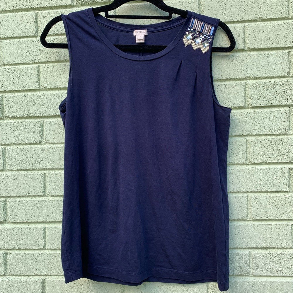 ⚡️NEW ⚡️ J. Crew Navy Tank with Jewels on Shoulder
